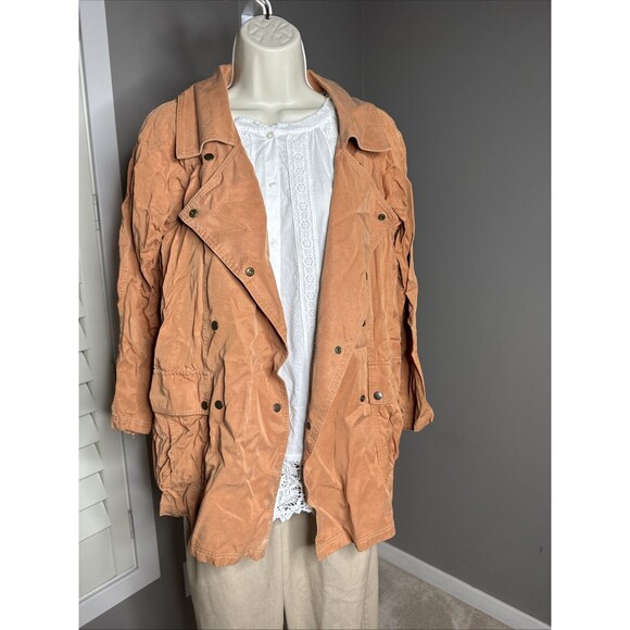 Stefis Jacket SZ M Caramel Brown Terra Cotta Color Flowy Jacket Pockets - Picture 3 of 9